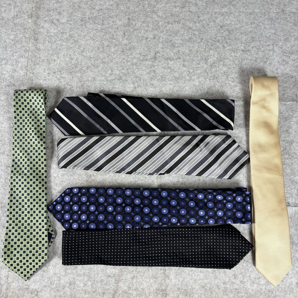Men's 100% Silk Necktie Lot of 6 Assorted Geometric Stripe Dress Ties
